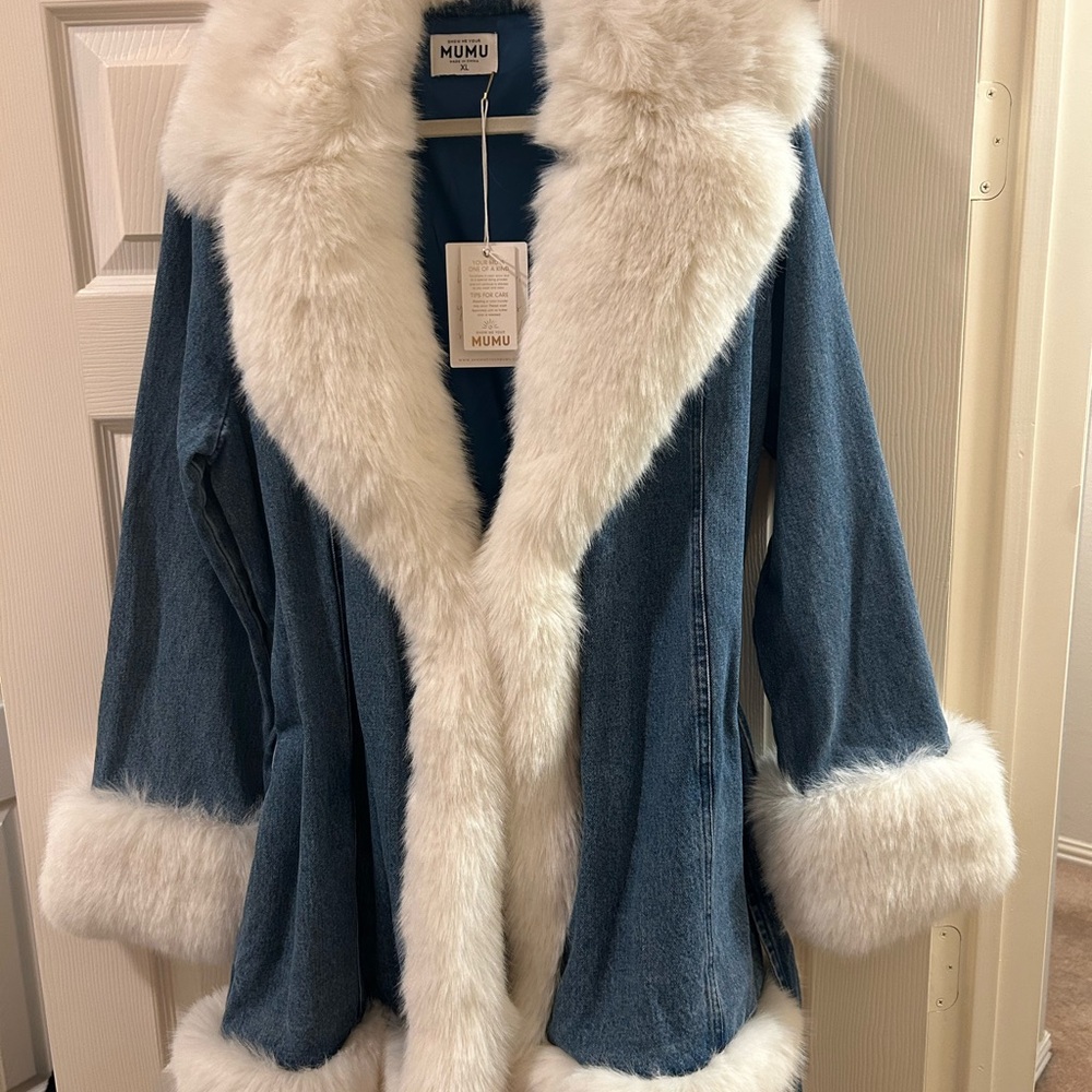 Show Me Your MuMu Hudson Denim Coat with Faux Fur Trim (XL)